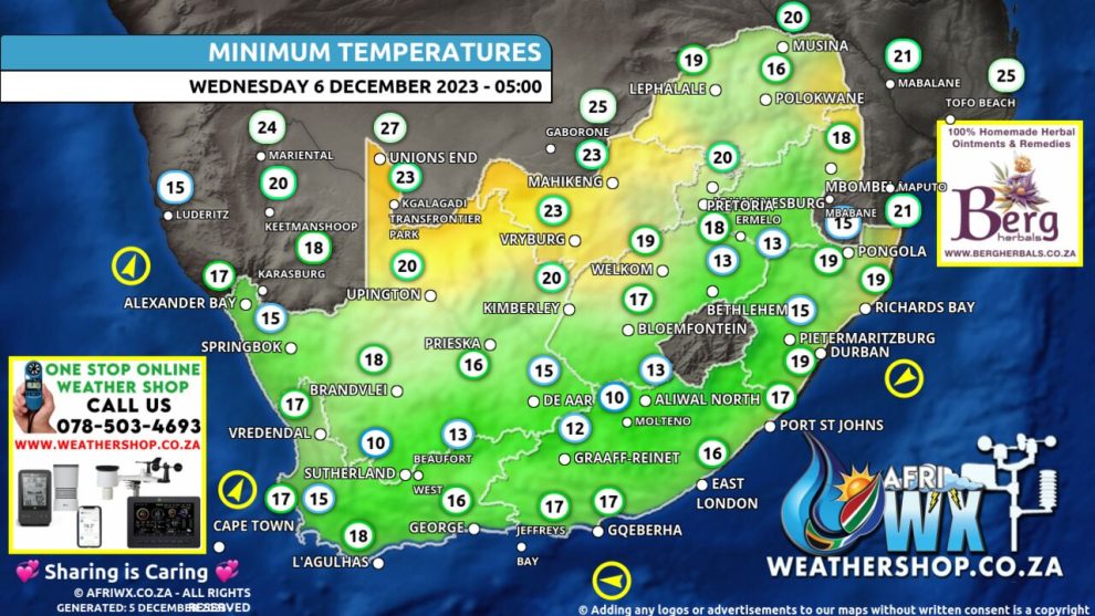 Southern Africa Weather Forecast Maps Wednesday 6 December 2023