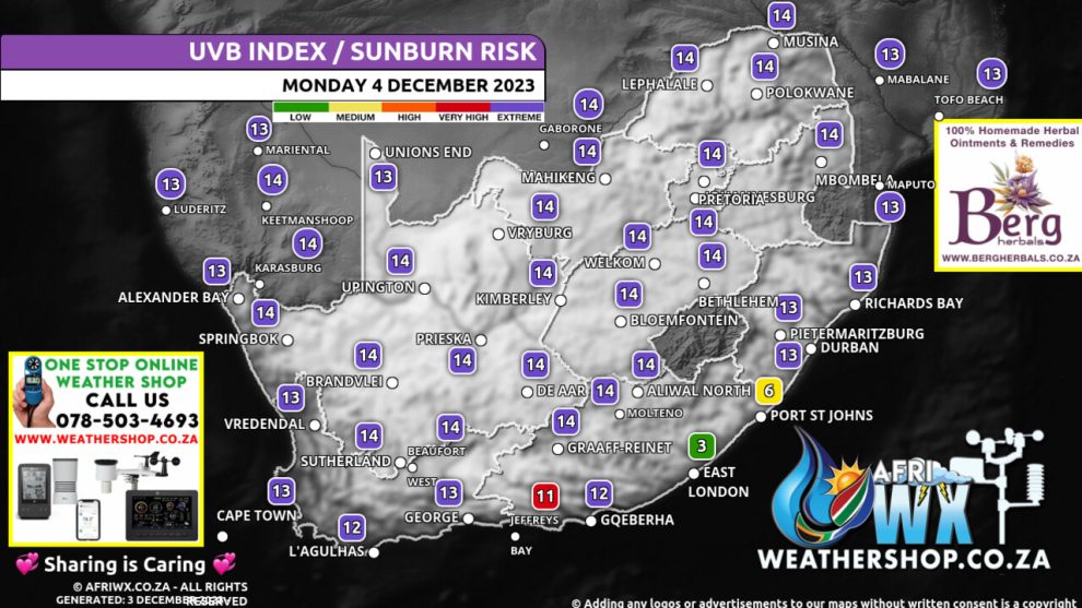 Southern Africa Weather Forecast Maps Monday 4 December 2023