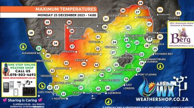 Southern Africa Weather Forecast Maps Monday 25 December 2023