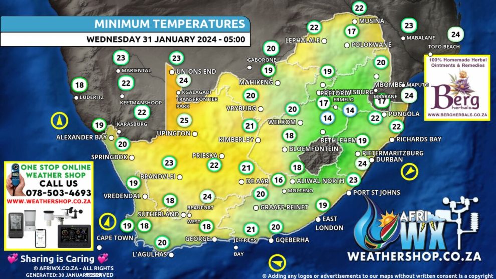 Southern Africa Weather Forecast Maps Wednesday 31 January 2024