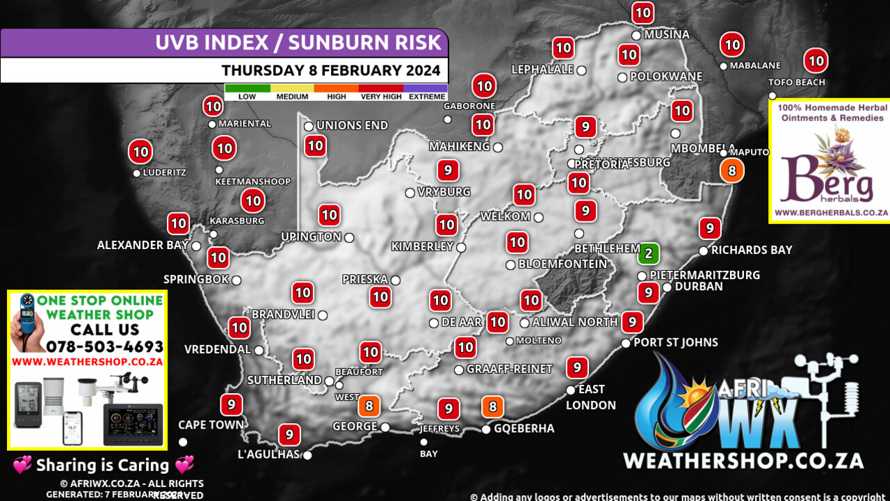 South Africa Weather Uvb Index Map South Africa Thursday 8 February 2024 