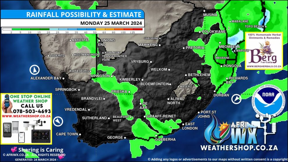 Southern Africa Weather Forecast Maps Monday 25 March 2024