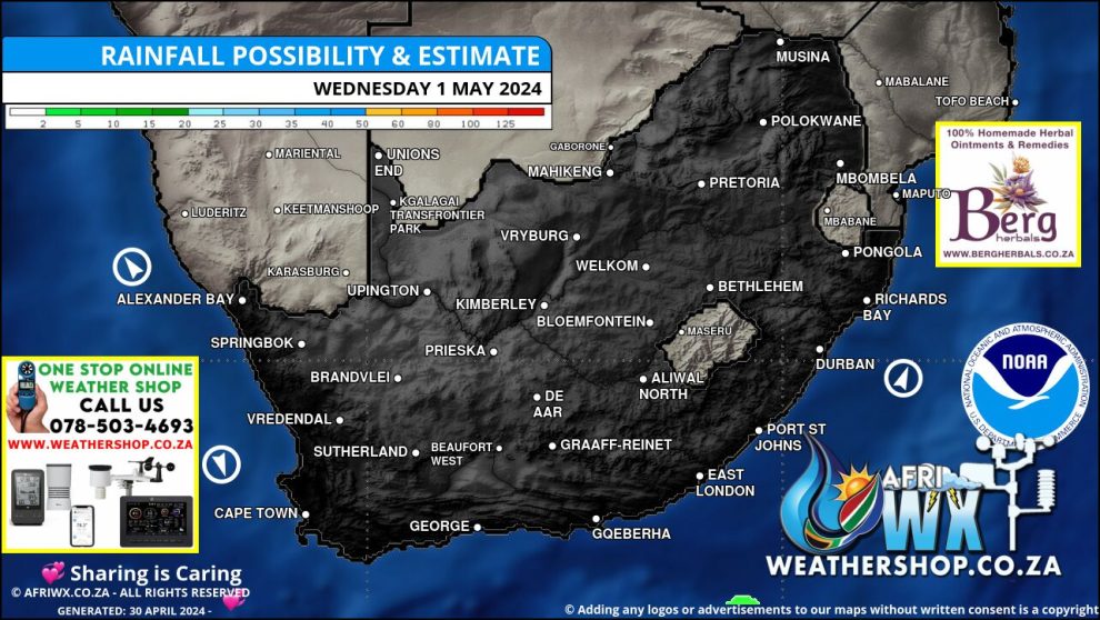 Southern Africa Weather Forecast Maps Wednesday 1 May 2024