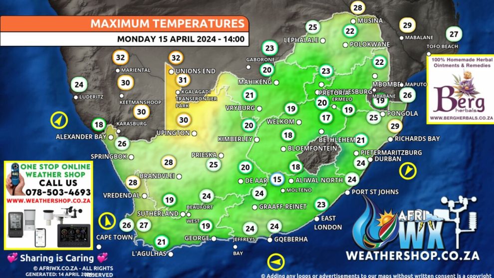 Southern Africa Weather Forecast Maps Monday 15 April 2024