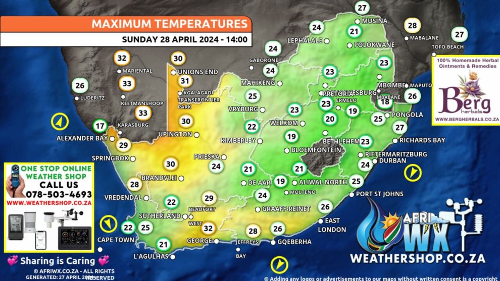 Southern Africa Weather Forecast Maps Sunday 28 April 2024