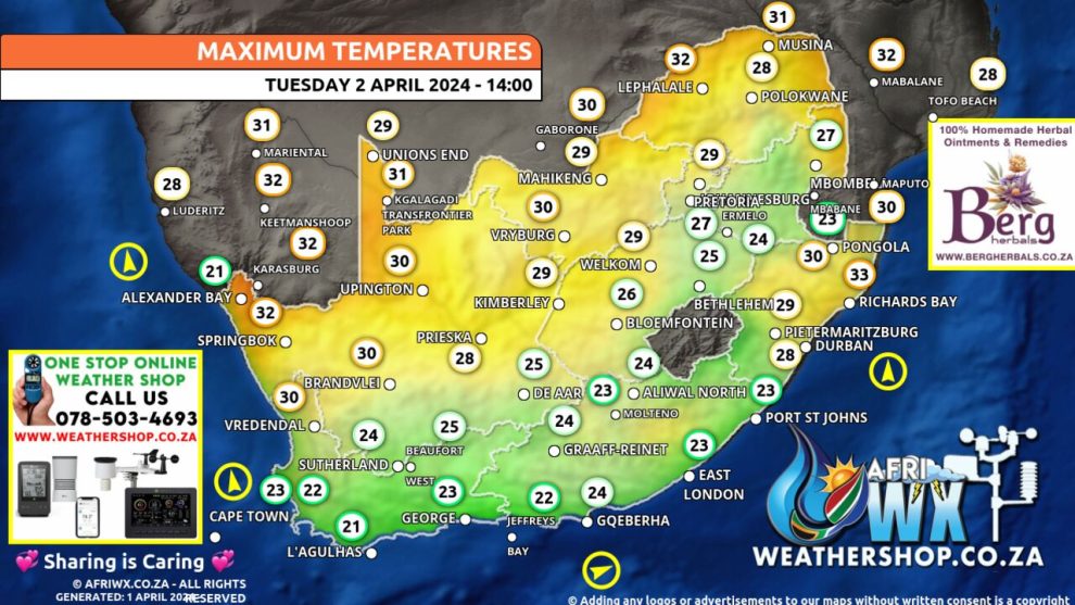 Southern Africa Weather Forecast Maps Tuesday 2 April 2024