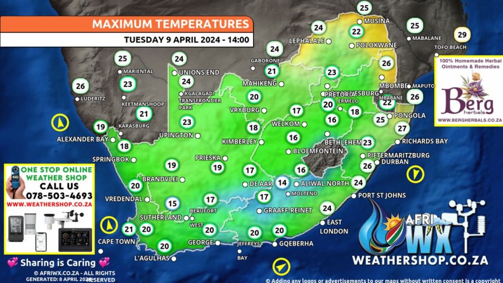 Southern Africa Weather Forecast Maps Tuesday 9 April 2024