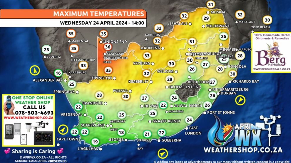 Southern Africa Weather Forecast Maps Wednesday 24 April 2024