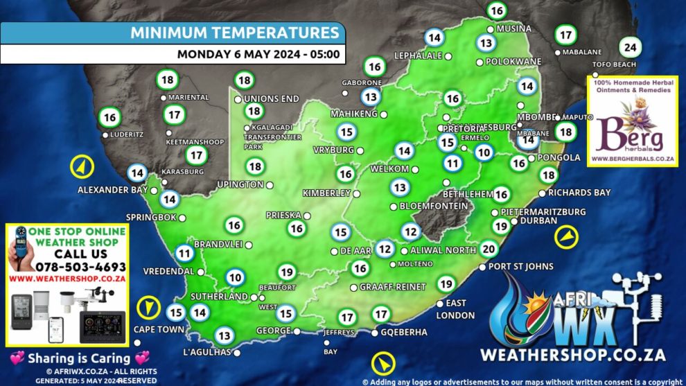 Southern Africa Weather Forecast Maps Monday 6 May 2024