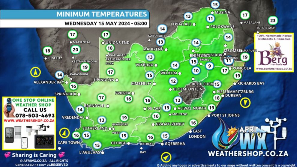 Southern Africa Weather Forecast Maps Wednesday 15 May 2024