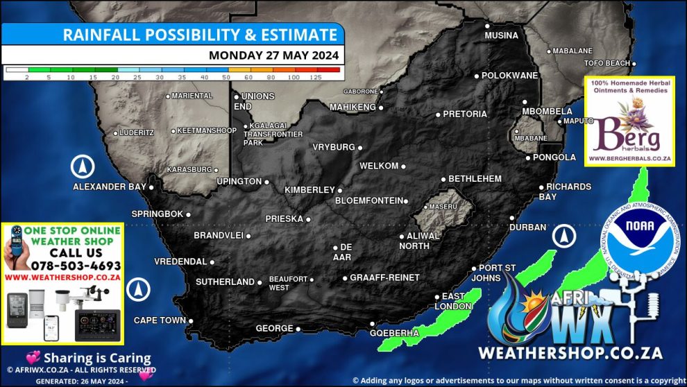 Southern Africa Weather Forecast Maps Monday 27 May 2024