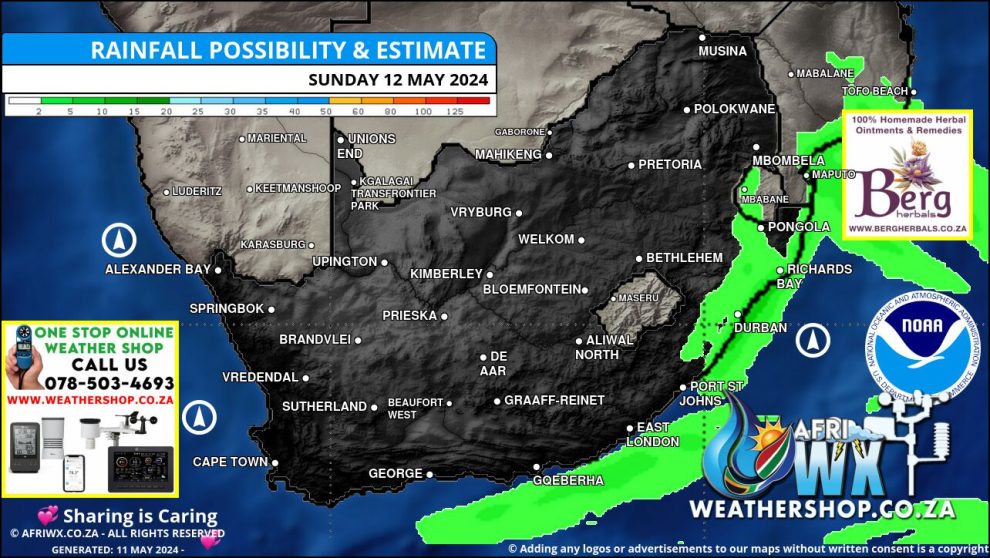 Southern Africa Weather Forecast Maps Sunday 12 May 2024