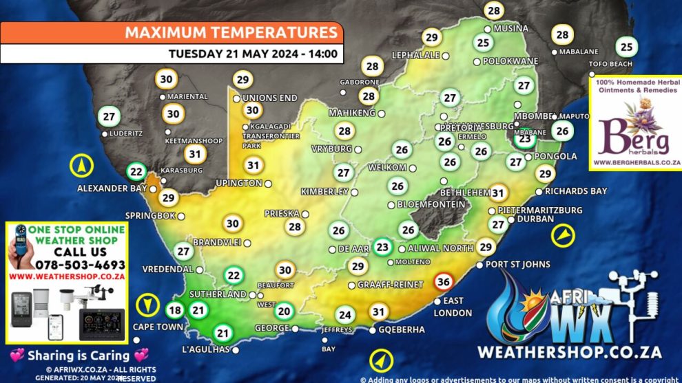 Southern Africa Weather Forecast Maps Tuesday 21 May 2024