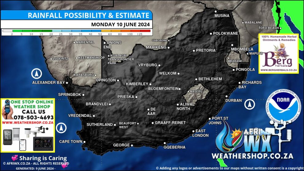 Southern Africa Weather Forecast Maps Monday 10 June 2024