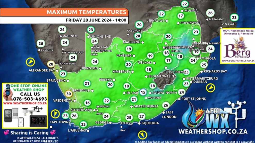Southern Africa Weather Forecast Maps Friday 28 June 2024