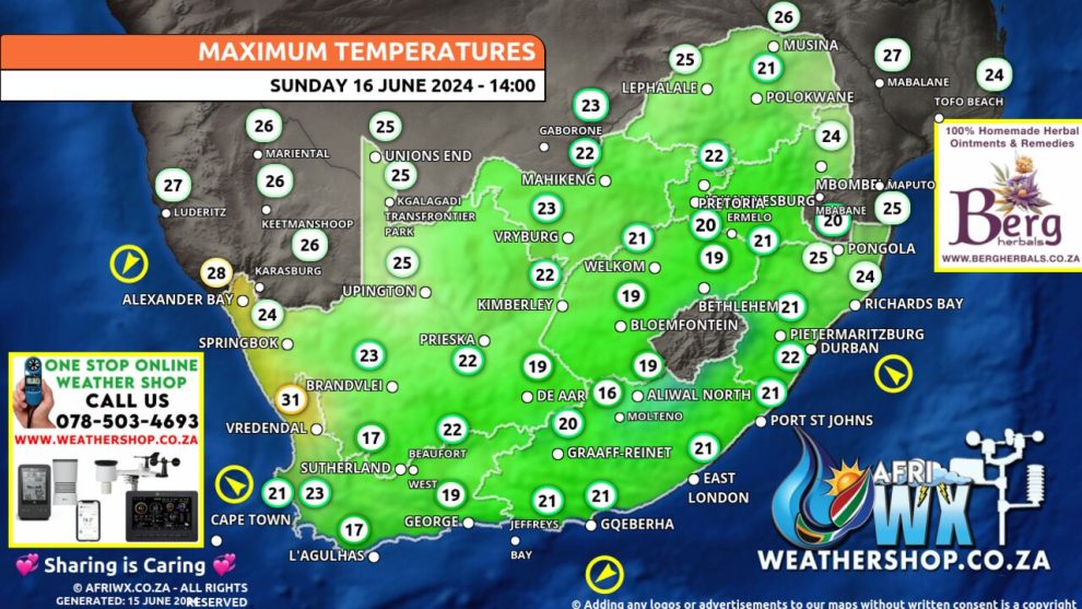 Southern Africa Weather Forecast Maps Sunday 16 June 2024